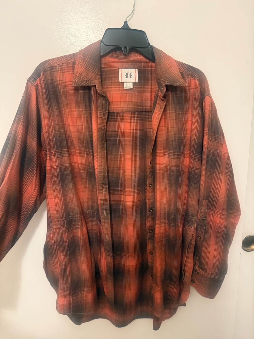 BDG Orange and Black Plaid Button-Down Shirt